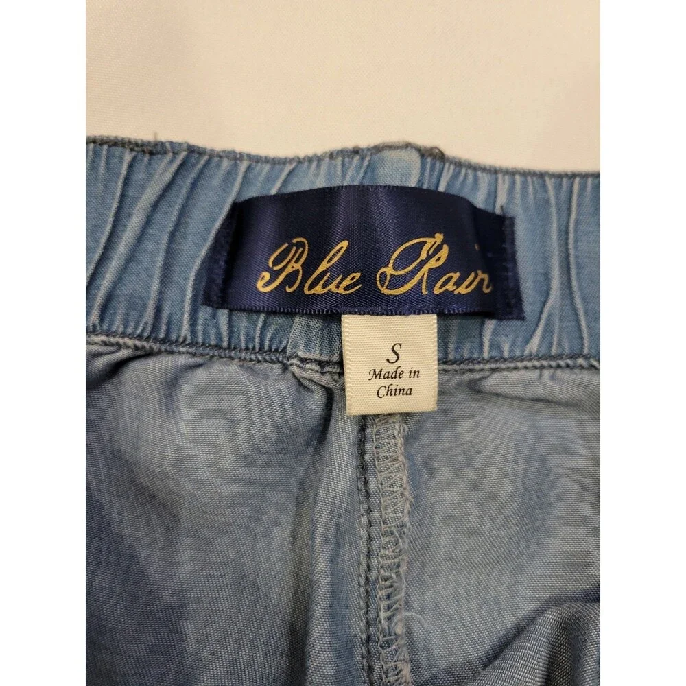 Blue Rain by Francesca's Boho Embroidered Pull-On Chambray Shorts Womens Small